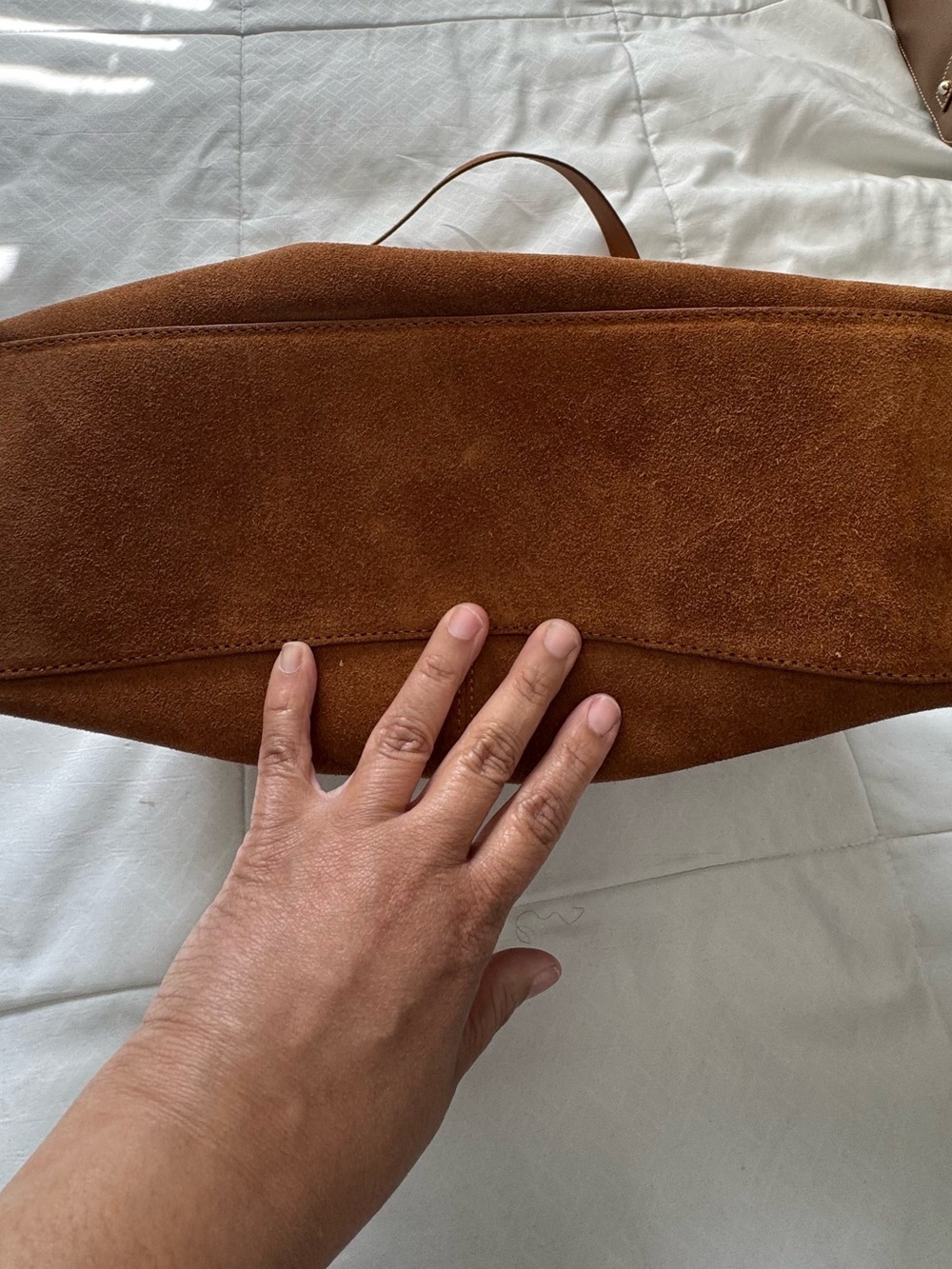 Suede Shoulder Tote Bag in Rich Brown - Picture 7 of 7